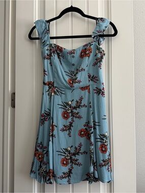 Lulu's Blue Floral Ruffle-Strap Mini Dress